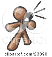 Clipart Illustration Of A Brown Man Holding A Megaphone And Making An Announcement by Leo Blanchette