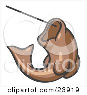 Clipart Illustration Of A Brown Fish Jumping Up And Biting A Hook On A Fishing Line