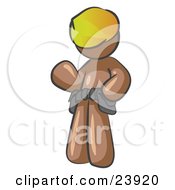 Poster, Art Print Of Friendly Brown Construction Worker Or Handyman Wearing A Hardhat And Tool Belt And Waving