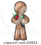 Poster, Art Print Of Healthy Brown Man Carrying A Fresh And Organic Apple And Cucumber