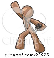 Clipart Illustration Of A Brown Man Dancing And Listening To Music With An MP3 Player