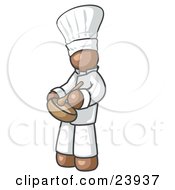 Brown Baker Chef Cook In Uniform And Chefs Hat Stirring Ingredients In A Bowl