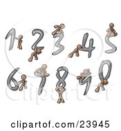 Clipart Illustration Of Brown Men With Numbers 0 Through 9