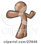 Clipart Illustration Of A Brown Man Stretching His Arms And Back Or Punching The Air