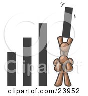 Clipart Illustration Of A Brown Man On Another Mans Shoulders Holding Up A Bar In A Graph