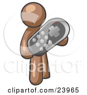 Clipart Illustration Of A Brown Man Holding A Remote Control To A Television by Leo Blanchette