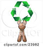 Poster, Art Print Of Brown Man Holding Up Three Green Arrows Forming A Triangle And Moving In A Clockwise Motion Symbolizing Renewable Energy And Recycling