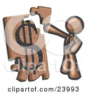 Poster, Art Print Of Brown Businessman Putting A Dollar Sign Puzzle Together