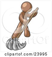 Clipart Illustration Of A Brown Man Wearing A Tie Using A Mop While Mopping A Hard Floor To Clean Up A Mess Or Spill by Leo Blanchette