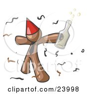 Poster, Art Print Of Happy Brown Man Partying With A Party Hat Confetti And A Bottle Of Liquor