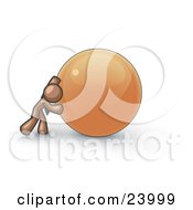 Poster, Art Print Of Strong Brown Business Man Pushing An Orange Sphere