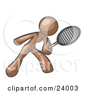 Clipart Illustration Of A Brown Woman Preparing To Hit A Tennis Ball With A Racquet