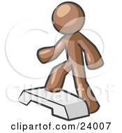 Clipart Illustration Of A Brown Man Doing Step Ups On An Aerobics Platform While Exercising by Leo Blanchette