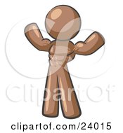 Clipart Illustration Of A Brown Bodybuilder Man Flexing His Muscles And Showing The Definition In His Abs Chest And Arms by Leo Blanchette