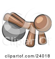 Clipart Illustration Of A Brown Man Strength Training His Arms And Legs While Using A Yoga Exercise Ball by Leo Blanchette