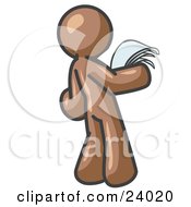 Clipart Illustration Of A Serious Brown Man Reading Papers And Documents by Leo Blanchette