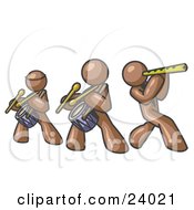 Clipart Illustration Of Three Brown Men Playing Flutes And Drums At A Music Concert by Leo Blanchette