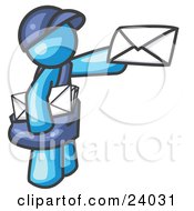 Clipart Illustration Of A Light Blue Mail Man Delivering A Letter by Leo Blanchette