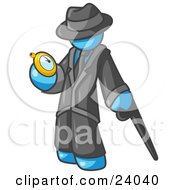 Clipart Illustration Of A Light Blue Businessman Checking His Pocket Watch