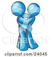 Clipart Illustration Of A Light Blue Man Gently Embracing His Lover Symbolizing Marriage And Commitment