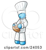 Light Blue Baker Chef Cook In Uniform And Chefs Hat Stirring Ingredients In A Bowl by Leo Blanchette