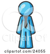 Clipart Illustration Of A Light Blue Business Man Wearing A Tie Standing With His Arms At His Side