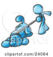 Clipart Illustration Of A Light Blue Man Walking A Dog That Is Pulling On A Leash