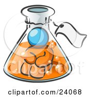 Light Blue Man Trapped Inside A Bubbly Potion In A Laboratory Beaker With A Tag Around The Bottle