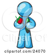 Healthy Light Blue Man Carrying A Fresh And Organic Apple And Cucumber by Leo Blanchette