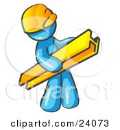 Light Blue Man Construction Worker Wearing A Hardhat And Carrying A Beam At A Work Site by Leo Blanchette