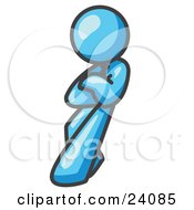 Clipart Illustration Of A Light Blue Man With An Attitude His Arms Crossed Leaning Against A Wall