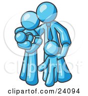 Clipart Illustration Of A Light Blue Family Man A Father Hugging His Wife And Two Children by Leo Blanchette