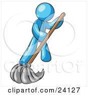 Light Blue Man Wearing A Tie Using A Mop While Mopping A Hard Floor To Clean Up A Mess Or Spill