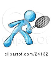 Poster, Art Print Of Light Blue Woman Preparing To Hit A Tennis Ball With A Racquet