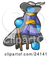 Poster, Art Print Of Light Blue Male Pirate With A Cane And A Peg Leg