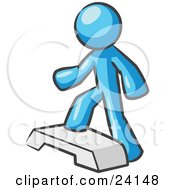 Poster, Art Print Of Light Blue Man Doing Step Ups On An Aerobics Platform While Exercising