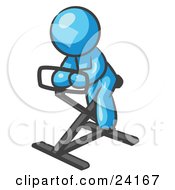 Poster, Art Print Of Light Blue Man Exercising On A Stationary Bicycle