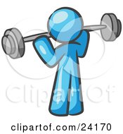Poster, Art Print Of Light Blue Man Lifting A Barbell While Strength Training