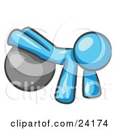Clipart Illustration Of A Light Blue Man Strength Training His Arms And Legs While Using A Yoga Exercise Ball