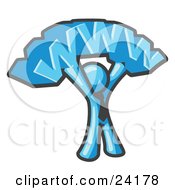 Clipart Illustration Of A Proud Light Blue Business Man Holding WWW Over His Head