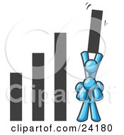 Clipart Illustration Of A Light Blue Man On Another Mans Shoulders Holding Up A Bar In A Graph