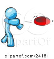 Clipart Illustration Of A Light Blue Man Tossing A Red Flying Disc Through The Air For Someone To Catch