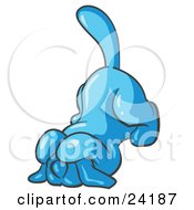 Clipart Illustration Of A Scared Light Blue Tick Hound Dog Covering His Head With His Front Paws by Leo Blanchette