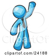 Poster, Art Print Of Friendly Light Blue Man Greeting And Waving