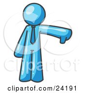 Clipart Illustration Of A Light Blue Business Man Giving The Thumbs Up Then The Thumbs Down by Leo Blanchette