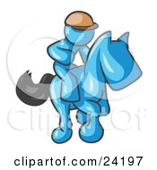 Clipart Illustration Of A Light Blue Man A Jockey Riding On A Race Horse And Racing In A Derby by Leo Blanchette