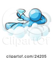 Relaxed Light Blue Man Drinking A Martini And Kicking Back On Cloud Nine