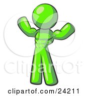 Clipart Illustration Of A Lime Green Bodybuilder Man Flexing His Muscles And Showing The Definition In His Abs Chest And Arms