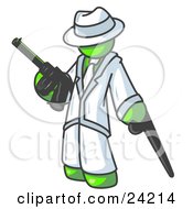 Lime Green Gangster Man Carrying A Gun And Leaning On A Cane