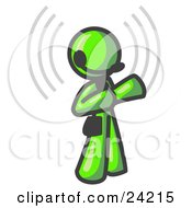 Lime Green Customer Service Representative Taking A Call With A Headset In A Call Center